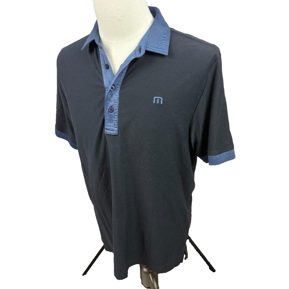 Travis Mathew Black Blue Activewear Mens Golf Performance‎ Polo Shirt Medium